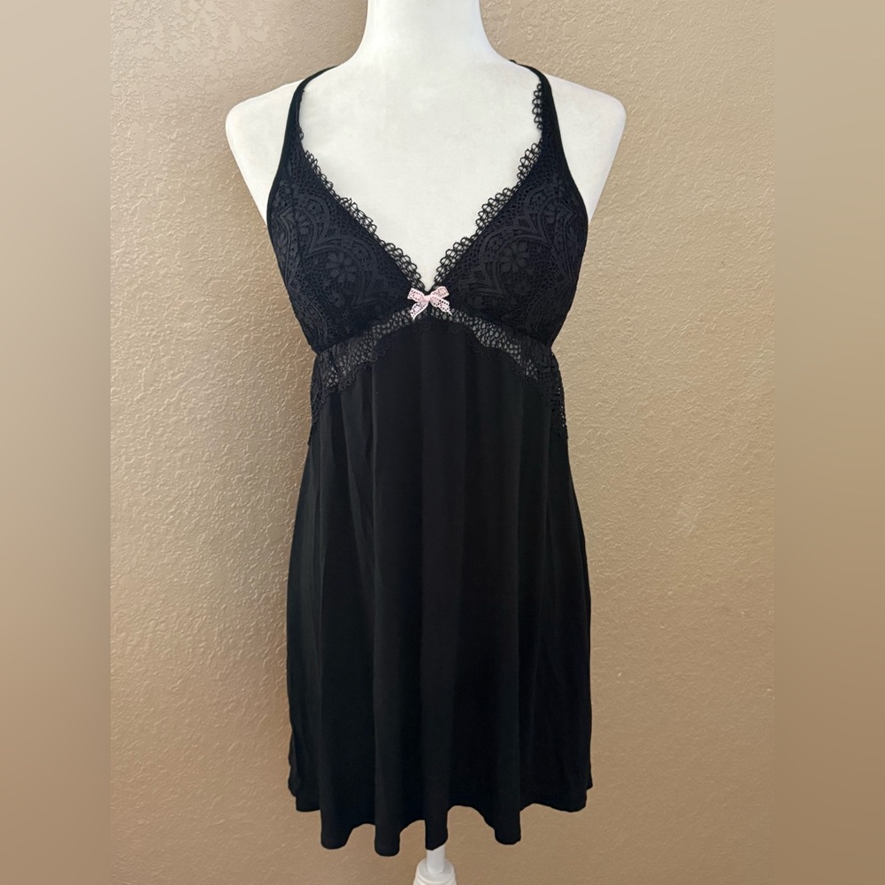 Victoria’s Secret racerback black modal soft lace  babydoll slip dress